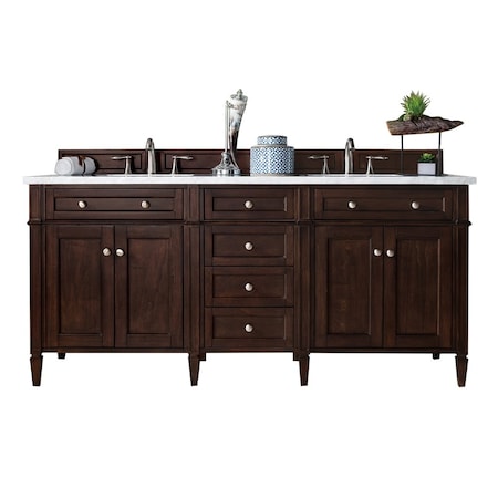 James Martin Vanities Brittany 72in Double Vanity, Burnished Mahogany w/ 3 CM Carrara Marble Top 650-V72-BNM-3CAR